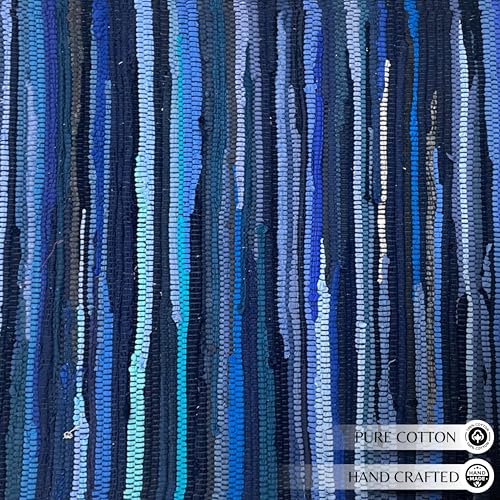 Chindi Kitchen Rug 2x3 Feet - Navy | Cotton Hand Woven Throw Rugs for Bathroom, Easy Clean Accent Camping Carpet - color: Navy, size: 2 x 3 feet