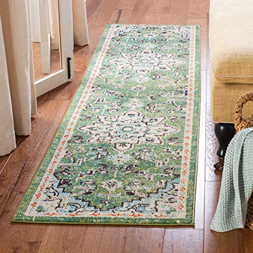 SAFAVIEH Madison Collection Runner Rug - 2' x 8', Green & Turquoise, Boho Distressed Medallion Design, Non-Shedding & Easy to Clean, Ideal for Ideal for Hallway, Foyer, Entryway, Bedroom (MAD473Y) - color: Green/Turquoise, size: 2' x 8' (Runner)