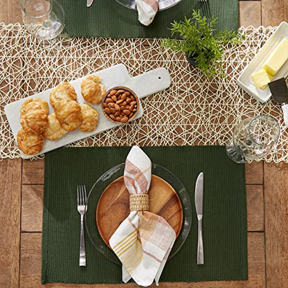 DII Basic Everyday Ribbed Tabletop 100% Cotton, Placemat Set, 13x19, Dark Green, 6 Piece - color: Dark Green, size: 13x19"