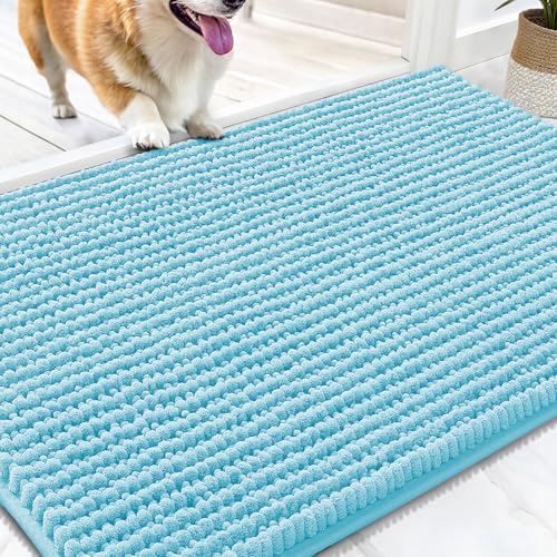OLANLY Dog Door Mat for Muddy Paws 30x20, Extra Absorbent Chenille Mud Mat | Blue, Absorbs Moisture and Dirt, Non-Slip Machine Washable Doormat, Quick-Drying Indoor Entryway Floor Mat for Dogs - color: Blue, size: 30" X 20"