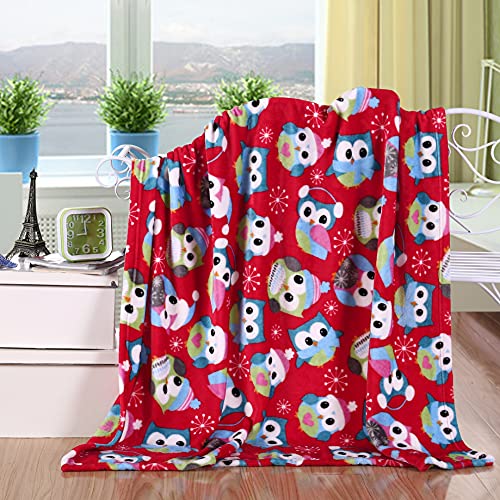 Elegant Comfort Luxury Velvet Super Soft Christmas Prints Fleece Blanket-Holiday Theme Home Décor Fuzzy Warm and Cozy Throws for Winter Bedding, Couch and Gift, 50 x 60 inch, Owl - color: Owl, size: 50 in x 60 in