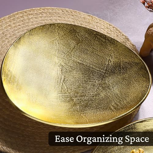 Oval Metal Serving Trays | Stylish Vanity Organizer or Catchall Valet Display | Handmade Metal Platter for Vanity Organizer Tray for Camping, BBQ, Party, Buffet, Appetizer (Gold)
