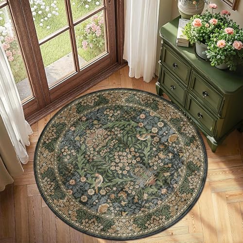 4ft Round Washable Area Rug Non-Slip Carpet for Bedroom Gold Green - color: Gold Green (Larger Pattern), size: 4' (Round)