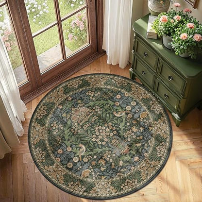 4ft Round Washable Area Rug Non-Slip Carpet for Bedroom Gold Green - color: Gold Green (Larger Pattern), size: 4' (Round)