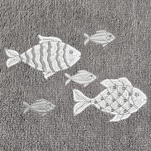 Treasure 4-Piece Premium Towel Set, Sparkling Applique Fish, Ultra Plush Turkish Cotton, Durable, Perfect for Bathroom, 2 Bath 2 Hand Towels, Charcoal - color: Charcoal, size: 2 Pcs Bath 2 Pcs Hand Towel