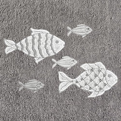 Treasure 4-Piece Premium Towel Set, Sparkling Applique Fish, Ultra Plush Turkish Cotton, Durable, Perfect for Bathroom, 2 Bath 2 Hand Towels, Charcoal - color: Charcoal, size: 2 Pcs Bath 2 Pcs Hand Towel