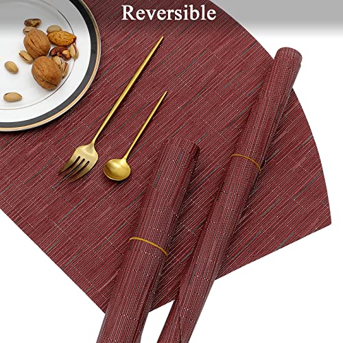 SHACOS Large Size Wedge Placemats with Centerpiece Round Mat Set of 5 Round Table Place Mats Washable Dining Table Placemats Reversible Durable, Burgundy - color: Burgundy