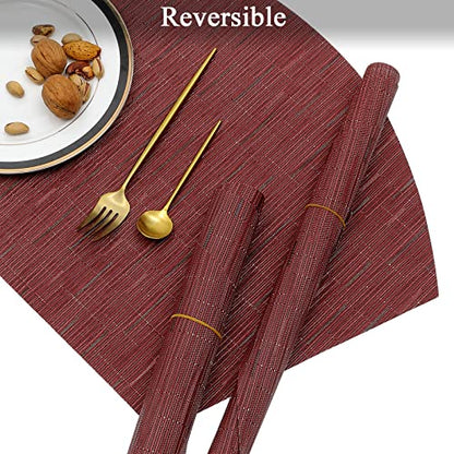SHACOS Large Size Wedge Placemats with Centerpiece Round Mat Set of 5 Round Table Place Mats Washable Dining Table Placemats Reversible Durable, Burgundy - color: Burgundy