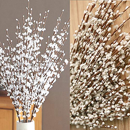 10Pcs 29.5" White Artificial Jasmine Flowers Stem for Vase DIY Wreath Decor | Faux Jasmine Flower Bouquet Long Stems Tall Vase Filler Pussy Willow Branches Xmas Home Wedding Table Centerpieces Decor - color: White, size: 10pcs-29.5''