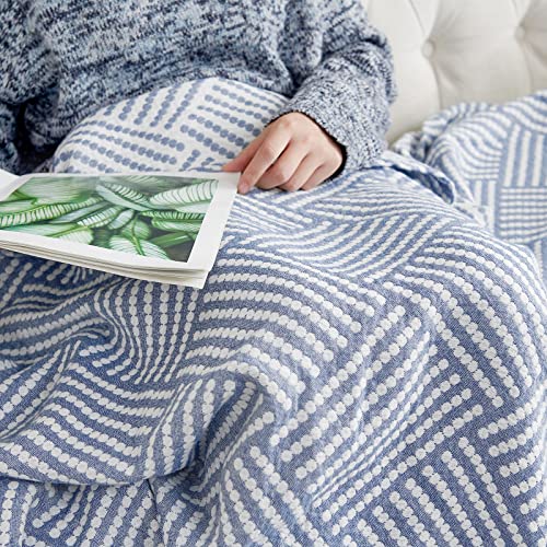 jinchan 100% Cotton Muslin Blanket Twin Boho Throw Blanket 60x80 Dusty Blue | 3-Layer, Dotted Diamond Quilt, Cooling Breathable Lightweight, for Adult, Soft, Reversible, Summer, Couch, Sofa, Bedroom - color: B. Square Blue, size: 60"x80"