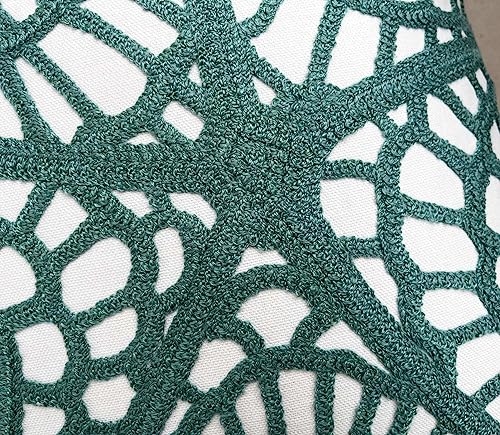 Embroidered Nautical Decor Pillow Cover,Square 18 Inches Decorative Canvas Pillow Cover for Nautical Style Deco by (Seagreen-Starfish-New)