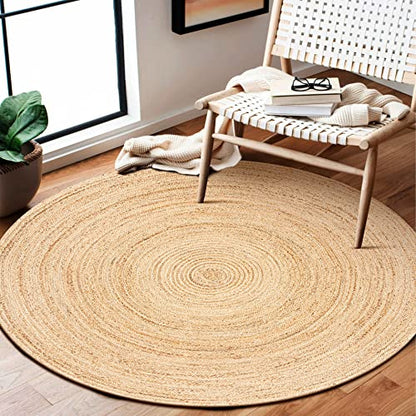 Hausattire Jute Braided Round Rug, Natural, 5 ft | 100% natural jute, hand woven, reversible, boho farmhouse style, entryway/kitchen/living room use - color: Natural, size: 5' (Round)