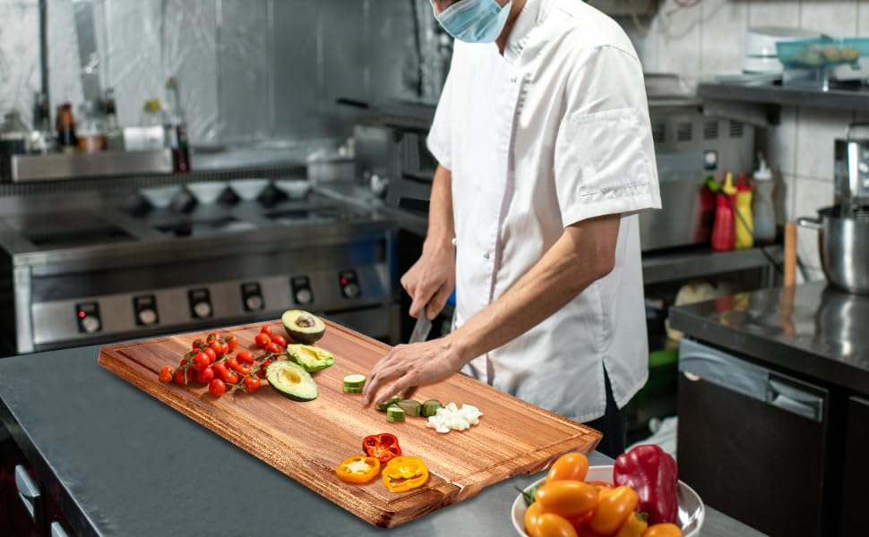 20" XL Extra Large Wood Cutting Boards for Kitchen Acacia Charcuterie Board | Hardwood Solid Chopping Board Meat Big Wooden Cutting Board Non Toxic Turkey Serving Bread Cheese Boards Butcher Block - size: 20"L x 15"W
