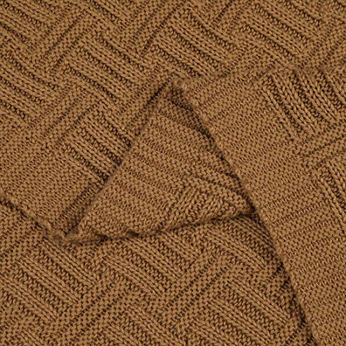 uxcell 100% Cotton Knit Throw Blanket, Cable Decors Brown 47x70 - color: Brown