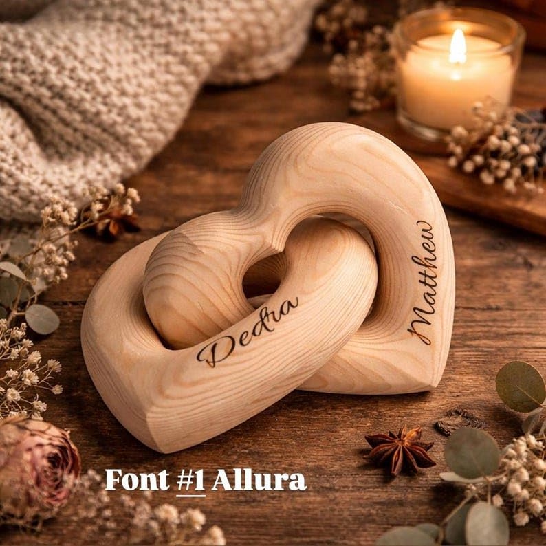 Personalized Interlocking Wooden Hearts, Custom Name Date Engraved Couple Gift, Wedding Anniversary Keepsake, Romantic Decor, Valentine Gift, Bridal Shower Gifts, Engagement Present 3 - color: Design 03