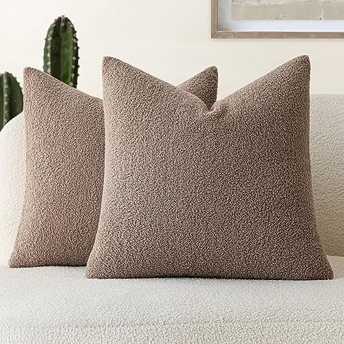 Foindtower Pack of 2, Curly Faux Fur Decorative Throw Pillow Covers Soft Fuzzy Plush Cushion Case with Zipper Cozy Pillowcase for Home Living Room Couch Bed Sofa 16 x 16 Inch, Chocolate - color: Cocoa, size: 16" x 16" (Pack of 2)
