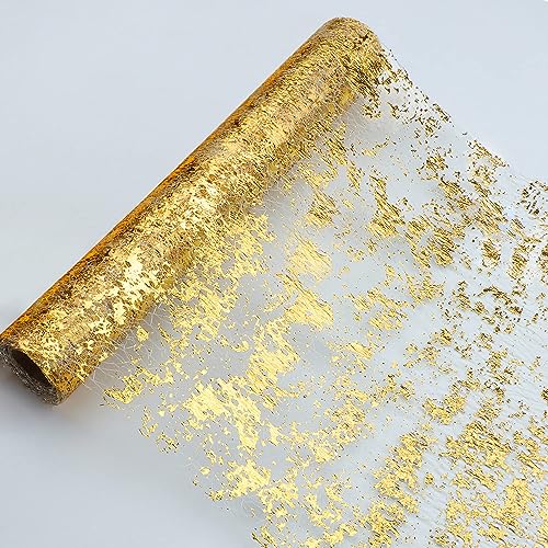 Snowkingdom Glitter Metallic Gold Table Runner 11 Inch x 49 Feet Roll Thin Mesh Sparkle Runner Table Decorations for Wedding Bridal Baby Shower, Anniversary, Christmas, Birthday Party - color: Gold, size: 49FT