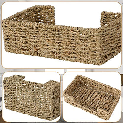 Graciadeco Bathroom Disposable Guest Towel Napkin Holder Long Seagrass Woven Rattan Wicker Table Dinner Paper Hand Guest Towel Napkin Basket Tray Caddy for Kitchen | 1 Pack, Home Decor, Rectangle, Seagrass, Handwoven, Tissue Holder For Bathroom - size: L9