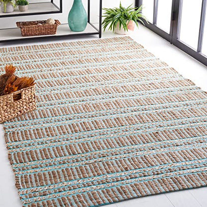 SAFAVIEH Natural Fiber Collection Accent Rug - 3' x 5', Teal & Natural, Handmade Flat Weave Stripe Jute & Cotton Jute, Ideal for High Traffic Areas in Entryway, Living Room, Bedroom (NFB651K) - color: Teal/Natural, size: 3' x 5' (Rectangular)