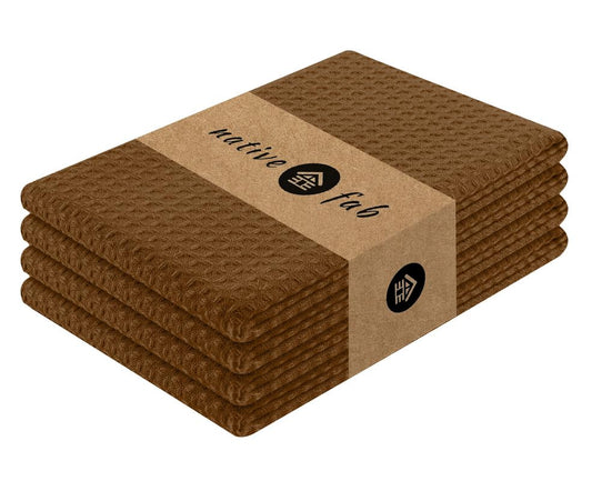 Native Fab Cotton Dish Towel 4 Pack Waffle Weave Tea Towels for Cleaning Drying, 16x26 inches, Soft & Absorbent Washcloths, Kitchen Towel with Hanging Loop, Dish Cloth Set, Brown - color: Brown, size: Set of 4