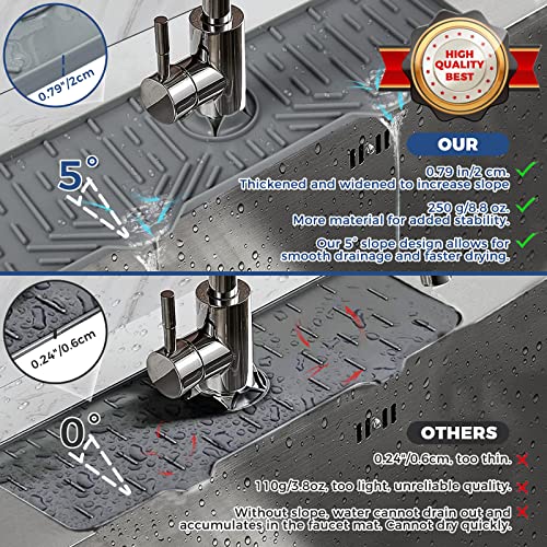 BFONS XL Silicone Faucet Handle Drip Catcher Tray, Gray, 18.1in x 5.7in x 0.79in - size: Grey(1Pack): 18.1"x5.7"