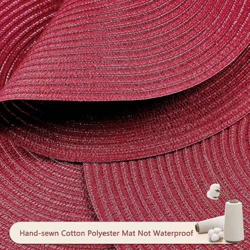 FunWheat Round Braided Placemats Set of 6 Place mats for Dining Tables Woven Heat Resistant Table Mats 15 inch (Wine) - color: Solid Wine, size: 6pcs