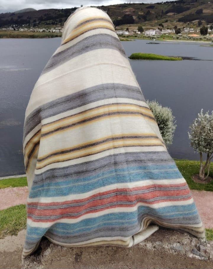 Alpaca Wool Throw Blanket, Queen (95" x 65") | Cozy, Ultra-Soft, Naturally Warm, Lightweight & Breathable, Non-Itchy - color: Beige and Colors Striped, size: Queen (95" x 65")