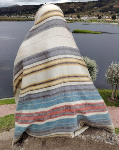Alpaca Wool Throw Blanket, Queen (95" x 65") | Cozy, Ultra-Soft, Naturally Warm, Lightweight & Breathable, Non-Itchy - color: Beige and Colors Striped, size: Queen (95" x 65")