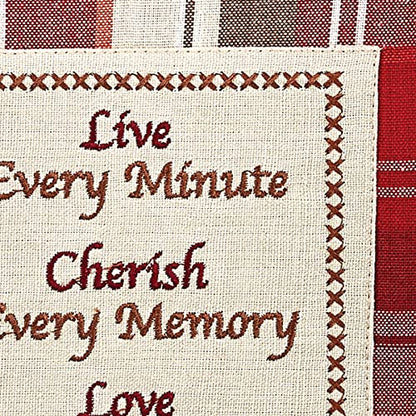 Park Designs Live Every Minute Dishtowel Set of 2 | 100% Cotton | Embroidered Inspirational Quote | Red & Cream Decor - color: Live Every Minute Dishtowel Set of 2