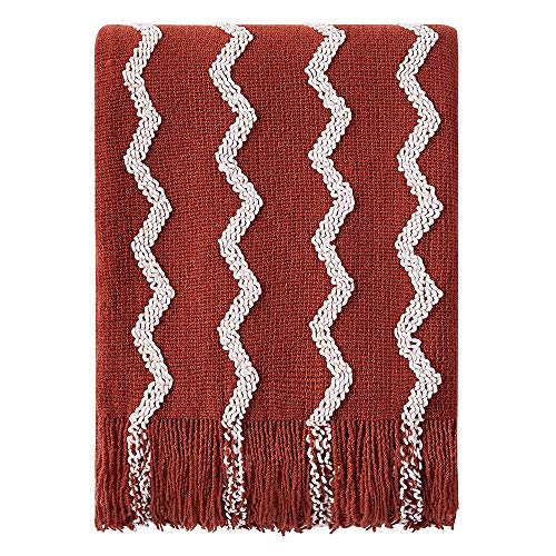 BOURINA Knitted Throw Blanket Boho Chenille Outdoor Blanket,Rust 50x60Inch | Chenille Throw Blanket Textured Solid Soft Throws and Blankets for Sofa or Bed Knitted Decorative Blanket - color: A-rust, size: 50"×60"