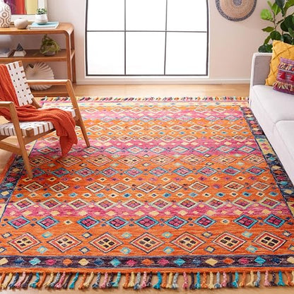 SAFAVIEH Aspen Collection X-Large Area Rug - 11' x 15', Orange & Fuchsia, Handmade Boho Braided Tassel Wool, Ideal for High Traffic Areas in Living Room, Bedroom (APN138A) - size: 11' x 15' (Rectangular)