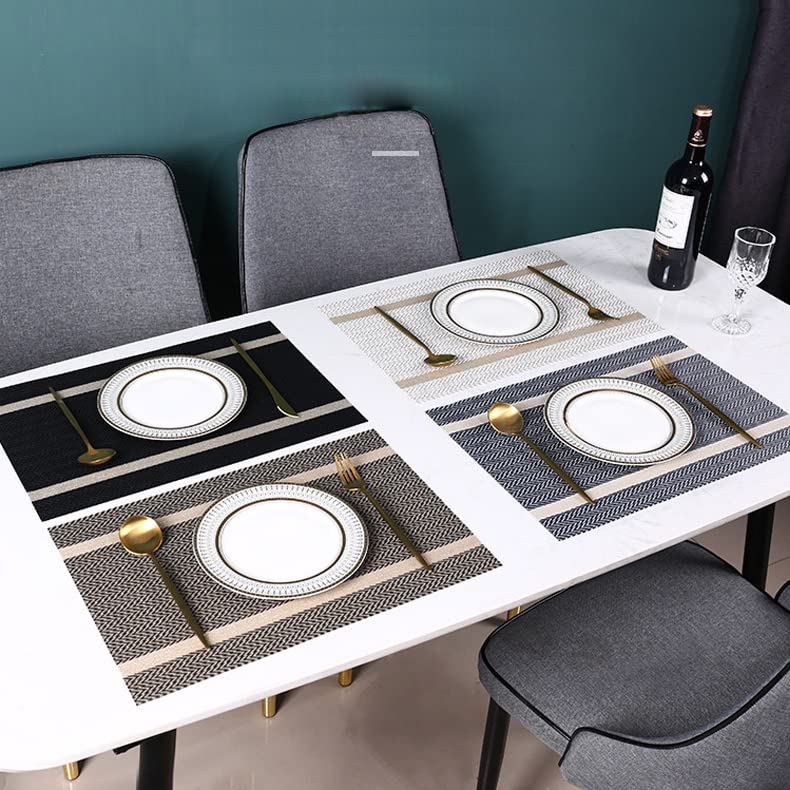 Placemats Washable Dinner Mats Easy to Clean PVC Table Mats Set of 6 (Stripe White) - color: Stripe White, size: placemats set of 6