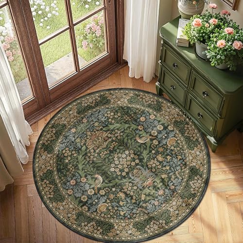 5ft Round Washable Area Rug Non-Slip Carpet for Bedroom Gold Green - color: Gold Green (Larger Pattern), size: 5' (Round)