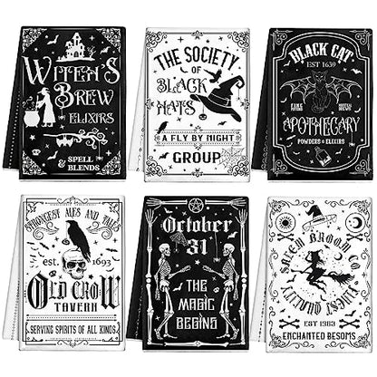 Ganeen 6 Pcs Halloween Kitchen Towels The Undead Gothic Art Dishtowels Set Halloween Skull Tea Skull Gifts Tarot Hand Towels for Cooking Baking Home Kitchen - color: Traditional
