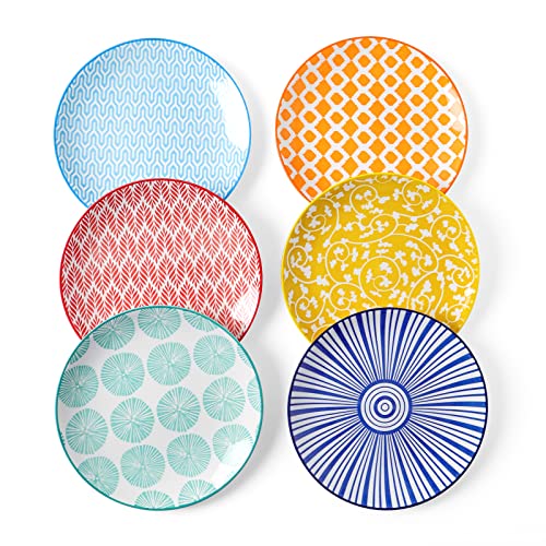 Selamica Ceramic Dessert Plates Set of 6, 6 Inch Mini Dinner Plates for Cake Snacks Side Dish, Microwave & Dishwasher Safe - color: Assorted Colors, size: 6 Inch