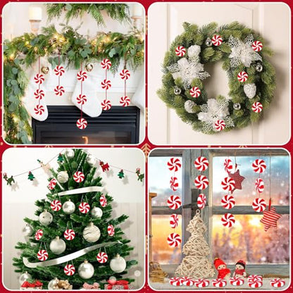 JUNEBRUSHS 1 Inch Candy Cane Christmas Decorations, 50 Pcs Plastic Fake Peppermint Candy Ornaments Red And White For Xmas Holiday Decor Party Favors Crafts - style: Candy Cane Style