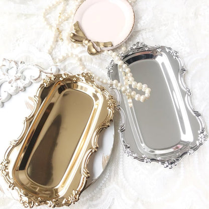 Gold Serving Tray 8.07X4.84 Inch Decorative Dessert Plate for Wedding Party Fruit Snacks Cake Display Elegant Tableware