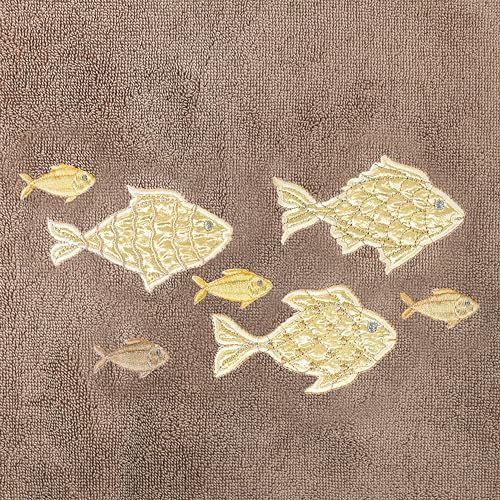 Treasure 4-Piece Premium Towel Set, Sparkling Applique Fish, Ultra Plush Turkish Cotton, Durable, Perfect for Bathroom, 2 Bath 2 Hand Towels, Cocoa - color: Cocoa, size: 2 Pcs Bath 2 Pcs Hand Towel