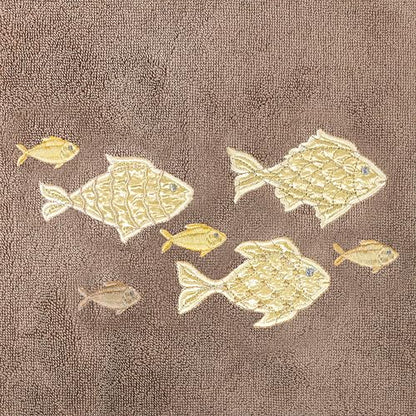 Treasure 4-Piece Premium Towel Set, Sparkling Applique Fish, Ultra Plush Turkish Cotton, Durable, Perfect for Bathroom, 2 Bath 2 Hand Towels, Cocoa - color: Cocoa, size: 2 Pcs Bath 2 Pcs Hand Towel