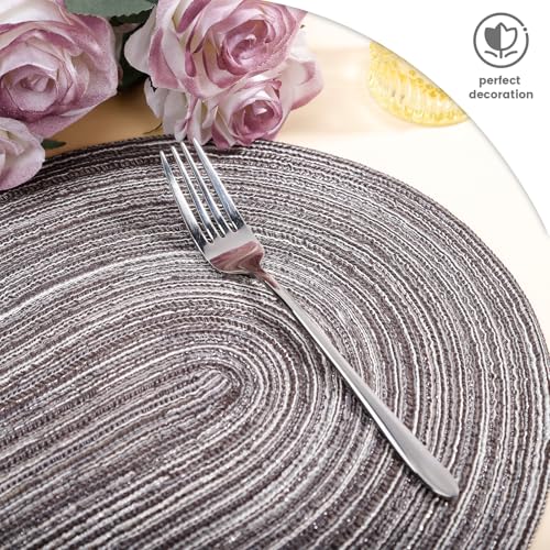 Black Grey Stripe Oval Woven Placemat Set of 6 - color: Black Grey