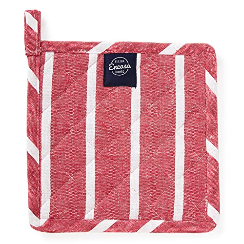 Encasa XO Pot Holders, Quilted Kitchen Hot Pads 8"x8" Roma Red Stripes | 100% Eco-Friendly Cotton | Thick Cotton Padding Insulation | Convenient Hanging Loop | Set of 2 - color: Roma Red Stripes