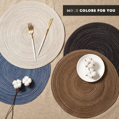 FunWheat Round Braided Placemats Set of 8 Place mats for Dining Tables Woven Heat Resistant Table Mats 15 inch(E Klein Blue, 8pcs) - color: Multi Blue, size: 8pcs