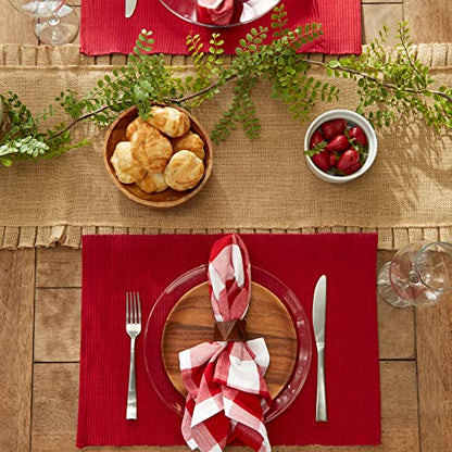 DII Basic Everyday Ribbed Tabletop 100% Cotton, Placemat Set, 13x19, Cardinal Red, 6 Piece - color: Cardinal Red, size: 13x19"