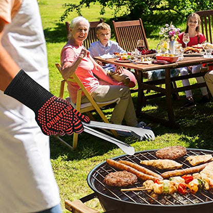BBQ Grill Gloves, 1472°F Heat Resistant | Non-Slip Silicone, Washable, Long Protection for Kitchen, Cooking, Grilling, Baking