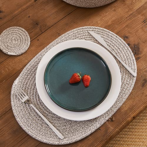 13-Piece Oval Cotton Rope Placemat Set, Coasters, Warm Taupe | 16 x 12 inch, machine washable, thick woven construction, everyday heat protection - color: Taupe Mix, size: 16*12 Plus 6 coasters