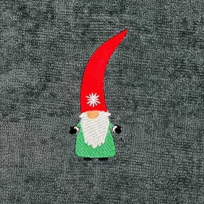 Christmas Guest Hand Towels: Grey Plush Terry Cotton Embroidered Spritly Gnome - color: Nordic Gnome