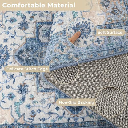 3 Piece Kitchen Rugs Sets with Runner, Washable Non Slip Soft Boho Kitchen Mats, Low Pile Stain Resistant Carpet for Hallway, Laundry Room, Entryway (20"x32"+20"x48"+20"x59", Blue Beige Cream) - color: Blue Beige Cream