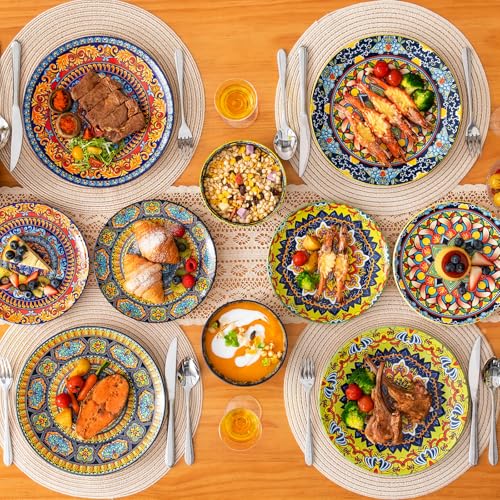 vancasso Plates and Bowls Sets,12-Piece Porcelain Dinnerware Set Service for 4, Bohemian Style Dishes Set for 4, Kitchen Dinner Set, Microwave and Dishwasher Safe, Scratch Resistant, Series KRVI - size: Service for 4 (12 Pcs)