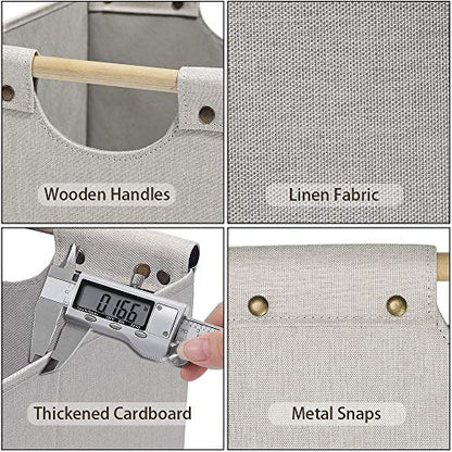 HOONEX Large Foldable Storage Bins, Linen Fabric, 2 Pack, with Wooden Carry Handles and Sturdy Heavy Cardboard, for Home, Office, Car, Nursery, Beige - color: Beige