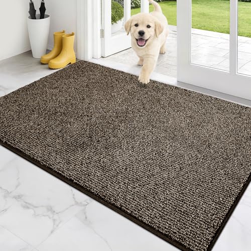PURRUGS Dirt Trapping Indoor Door Mat, 34" x 59", Heathered Brown | Machine Washable, Non-Slip, Waterproof TPR Backing, Super Absorbent, Low Profile, Entryway Rug for Muddy Paws and Shoes - color: Heathered Brown, size: 34" X 59" (Rectangular)